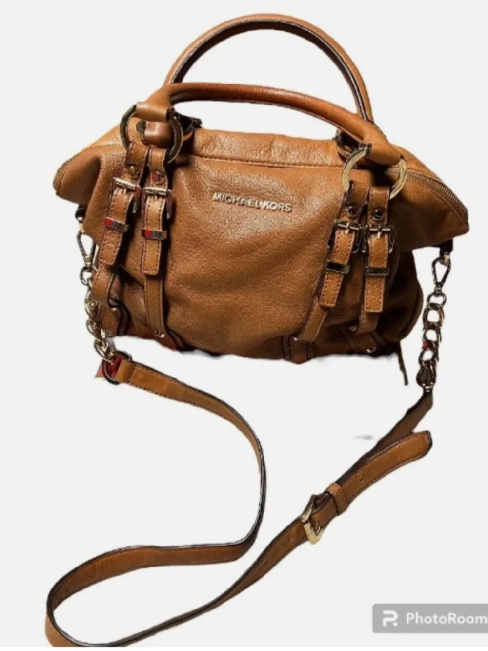 MICHAEL KORS BEDFORD COGNAC LEATHER SHOULDER BAG